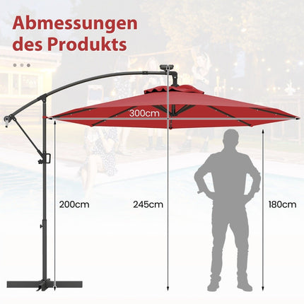300 cm Patio Umbrella with Solar LED Lights & Crank