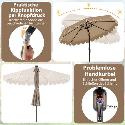 300 cm Sonnenschirm mit Solar-LED-Beleuchtung und Kurbel