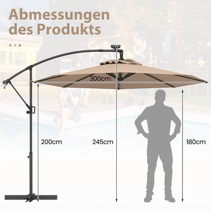 300 cm Patio Umbrella with Solar LED Lights & Crank