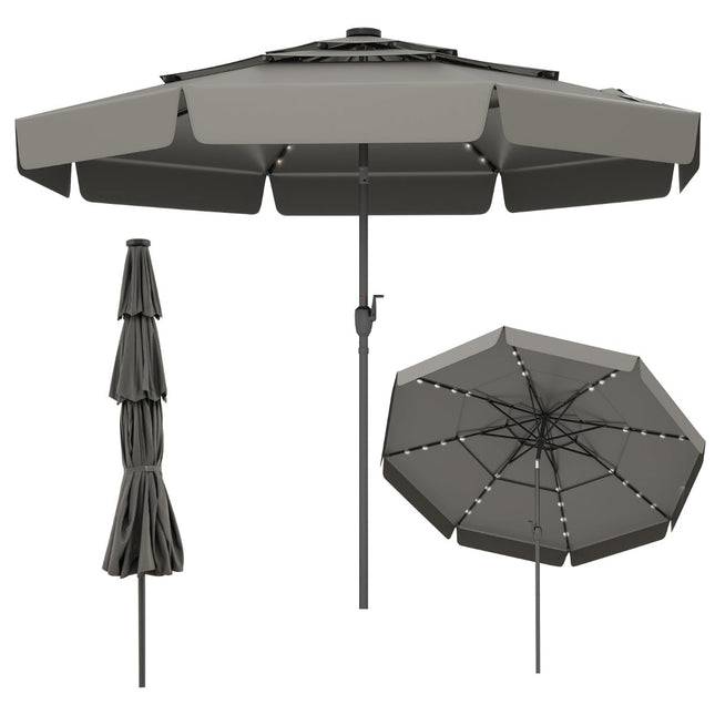 300 cm Sonnenschirm mit Solar-LED-Beleuchtung, Grau