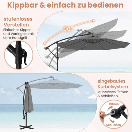 300 cm Patio Umbrella with Solar LED Lights & Sandbags
