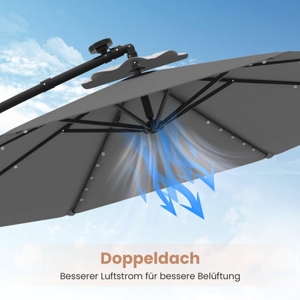 300 cm Patio Umbrella with Solar LED Lights & Sandbags