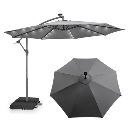 300 cm Patio Umbrella with Solar LED Lights & Sandbags
