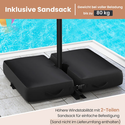 300 cm Patio Umbrella with Solar LED Lights & Sandbags
