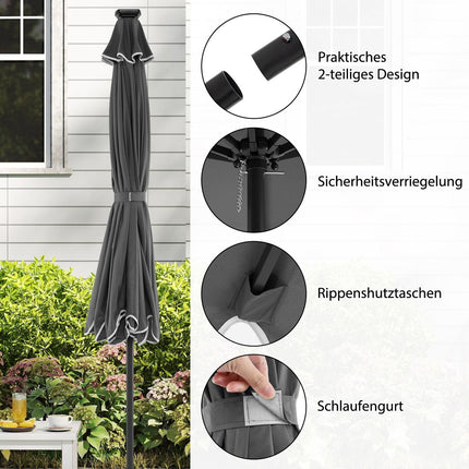 300 cm Sonnenschirm mit Solar-LED-Beleuchtung, Kippfunktion und Kurbel