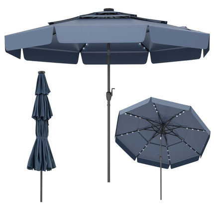 300 cm Patio Umbrella with Solar LED Lights, Tiltable