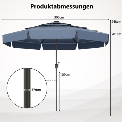 300 cm Patio Umbrella with Solar LED Lights, Tiltable