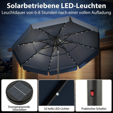 300 cm Patio Umbrella with Solar LED Lights, Tiltable