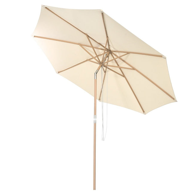300 cm Gartenschirm aus Holz, beidseitig 30° biegbar, beige
