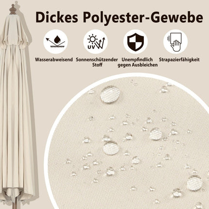 Dřevěný zahradní slunečník 300 cm, sklopný o 30° na obě strany, béžový