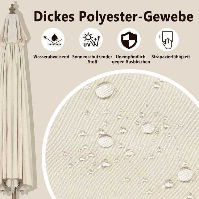 300 cm Gartenschirm aus Holz, beidseitig 30° biegbar, beige