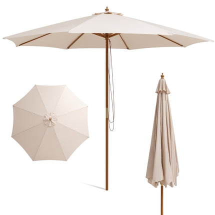 Parasol de table en bois de 300 cm de large avec 8 baleines en bambou 300 x 300 x 262 cm beige