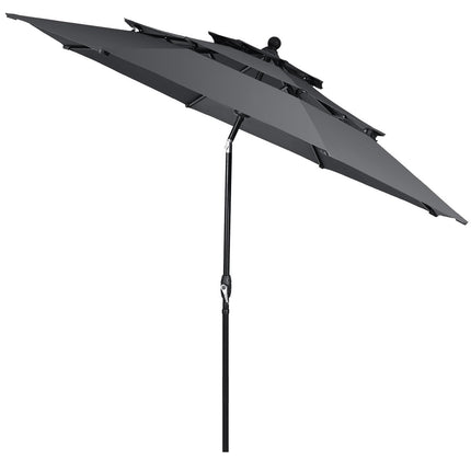 300 cm Sonnenschirm aus Aluminium mit 3-stufigem Dach, automatisch kippbarer Schirm, anthrazit