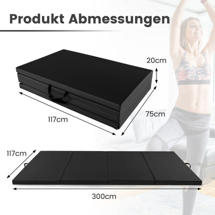 300 x 117 x 5 cm Weichbodenmatte aus Kunstleder mit Kletterverschluss und Tragegriffen, schwarz