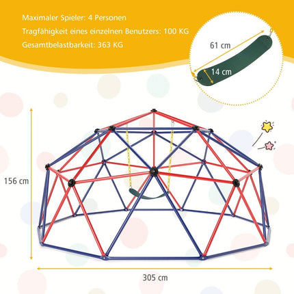 305cm Climbing Dome with Swing, 363kg Capacity, Red
