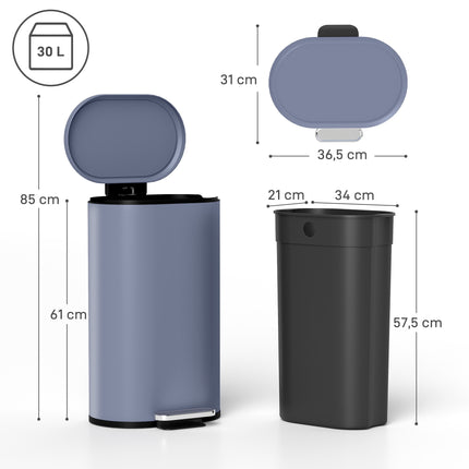 30L Küchen-Treteimer, Absenkautomatik, Grau