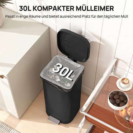 30L Kitchen Trash Can with Soft-Close Lid, Black