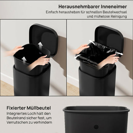30L Kitchen Trash Can with Soft-Close Lid, Black