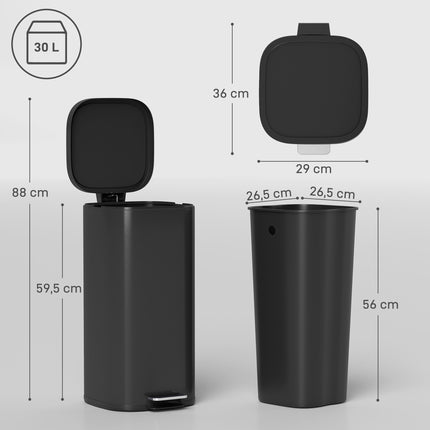 30L Kitchen Trash Can with Soft-Close Lid, Black