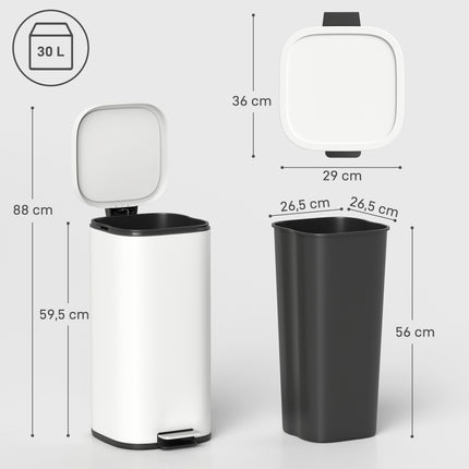 30L Metal Kitchen Bin with Soft-Close Lid, Cream White