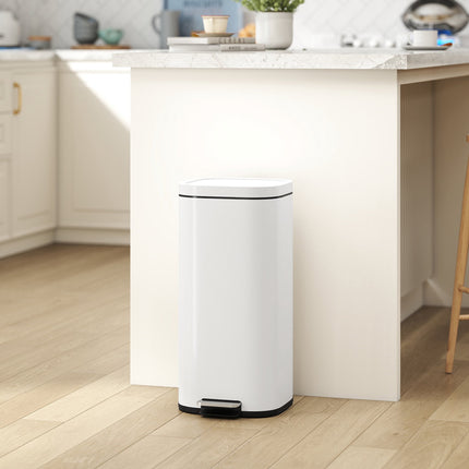 30L Metal Kitchen Bin with Soft-Close Lid, Cream White