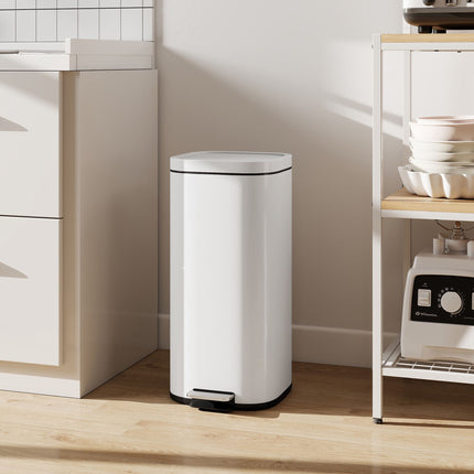 30L Metal Kitchen Bin with Soft-Close Lid, Cream White