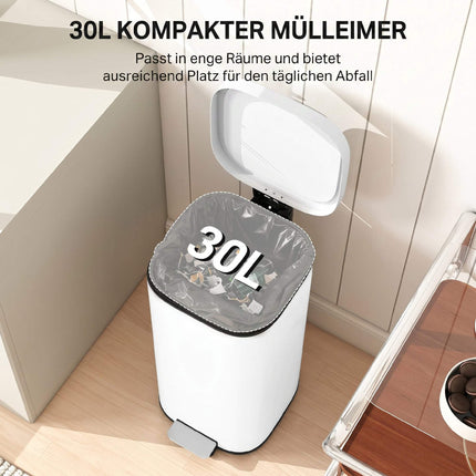 30L Metal Kitchen Bin with Soft-Close Lid & Pedal