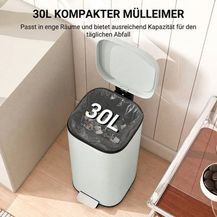 30L Metal Kitchen Trash Can, Soft-Close Lid, Green