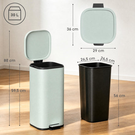 30L Metal Kitchen Trash Can, Soft-Close Lid, Green