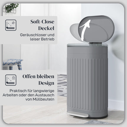 30L Metal Pedal Bin with Soft-Close Lid, Grey