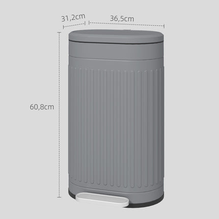 30L Metal Pedal Bin with Soft-Close Lid, Grey