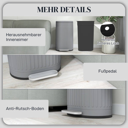 30L Metal Pedal Bin with Soft-Close Lid, Grey