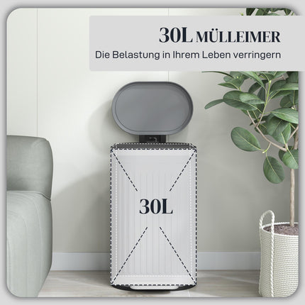 30L Metal Pedal Bin with Soft-Close Lid, Grey