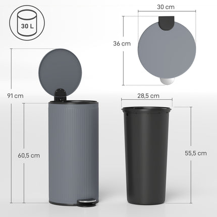 Odpadkový koš s pedálem 30L a tichým dovíráním víka, černý kov