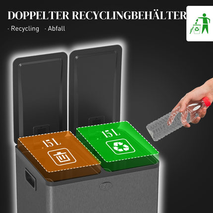 30L Stainless Steel Dual Compartment Trash Bin