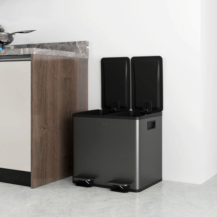 30L Stainless Steel Dual Compartment Trash Bin