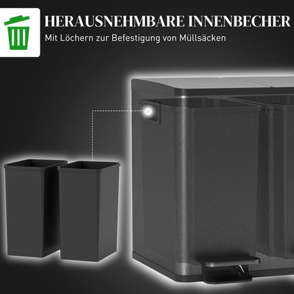30L Stainless Steel Dual Compartment Trash Bin
