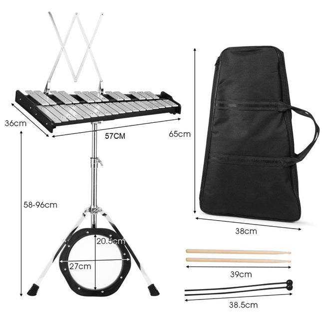 30-Noten-Xylophon mit Schlägeln und Trommelstöcken sowie höhenverstellbarem Glockenspiel-Ständer