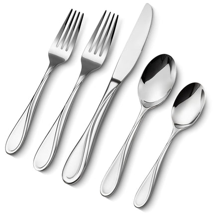 30-Piece Stainless Steel Flatware Set, Service for 6, Dishwasher Safe