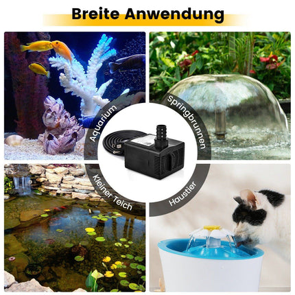 Mini pompe d'aquarium 30 W avec course de 2,5 m et câble d'alimentation de 1,83 m et pompe à eau à 3 buses 1400 L/h