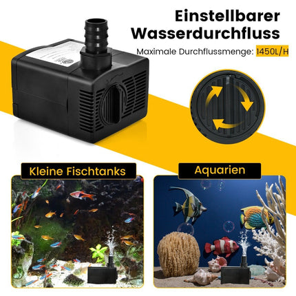 Mini pompe d'aquarium 30 W avec course de 2,5 m et câble d'alimentation de 1,83 m et pompe à eau à 3 buses 1400 L/h