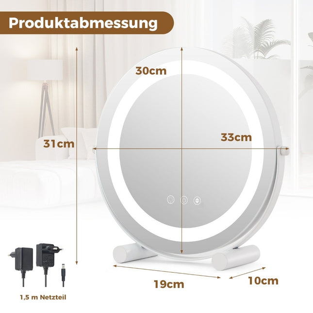 Ø 30 cm Dimmbarer Kosmetikspiegel mit Beleuchtung &amp; Touch-Schalter &amp; Memory-Funktion