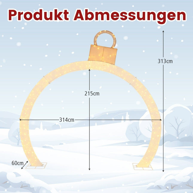 313 cm hoher Weihnachtsbogen mit Lichtern, Weihnachtstorbogen, große Weihnachtsdekoration