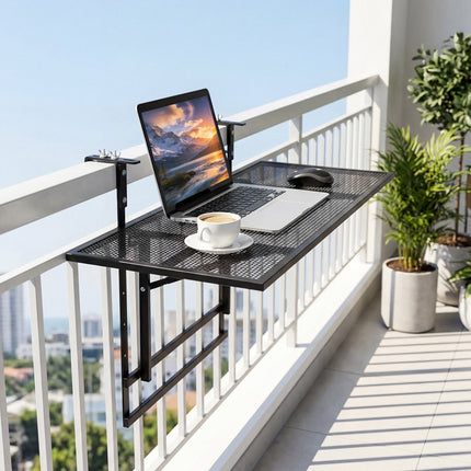 31.5" Folding Metal Bar Table, Adjustable Height, Black