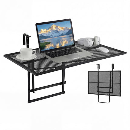 31.5" Folding Metal Bar Table, Adjustable Height, Black
