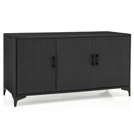 318L Rattan-Gartenschrank mit abnehmbaren Regalen und Türen, wetterfester Seitenschrank für den Außenbereich, Schwarz