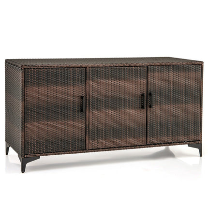 318L Rattan-Gartenschrank mit abnehmbaren Regalen und Türen, wetterfester Seitenschrank für den Außenbereich, Braun