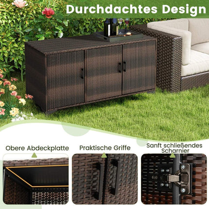 318L Rattan-Gartenschrank mit abnehmbaren Regalen und Türen, wetterfester Seitenschrank für den Außenbereich, Braun