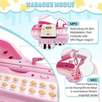 31-Key Kids Keyboard with Stool, Pink, 35x30x55 cm