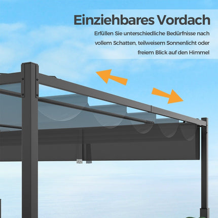 3.1 x 3.1 m Pergola with Sliding Roof Waterproof Gazebo Winterproof Garden Gazebo Grey
